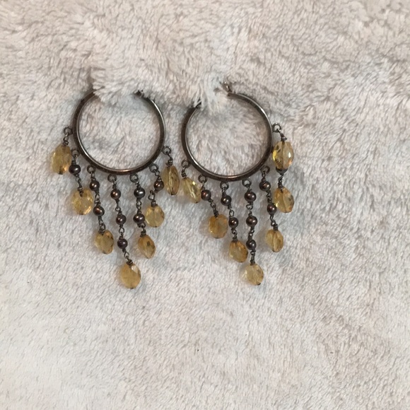 Sterling hoops with citrine & freshwater pearls - Picture 1 of 2